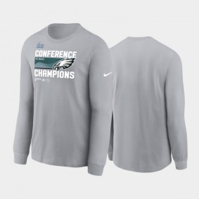 Men's Philadelphia Eagles Gray 2022 NFC Champions Locker Room Long Sleeve T-Shirt