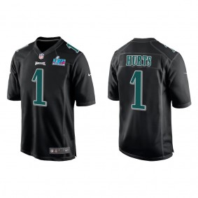 Jalen Hurts Men's Philadelphia Eagles Black Super Bowl LVII Patch Fashion Game Jersey