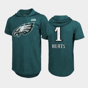 Men's Jalen Hurts Philadelphia Eagles Midnight Green Super Bowl LVII Tri-Blend T-Shirt