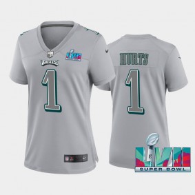 Women's Jalen Hurts Philadelphia Eagles Gray Super Bowl LVII Atmosphere Jersey