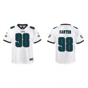 Youth Philadelphia Eagles Jalen Carter White 2023 NFL Draft Game Jersey