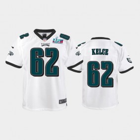 Youth Jason Kelce Philadelphia Eagles White Super Bowl LVII Game Jersey